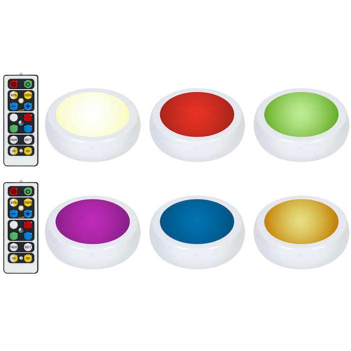 COLOR CHANGING LED PUCK LIGHT 6 PACK WITH 2 REMOTES